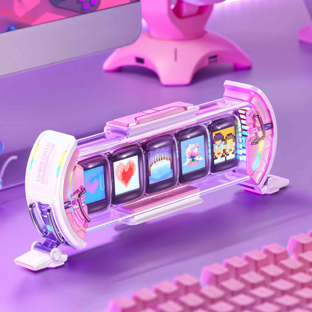 Divoom Times Gate Cute Gaming Digital Clock Informative Display Social Media, Pixel Art Display for Gamers Decor (Pink)