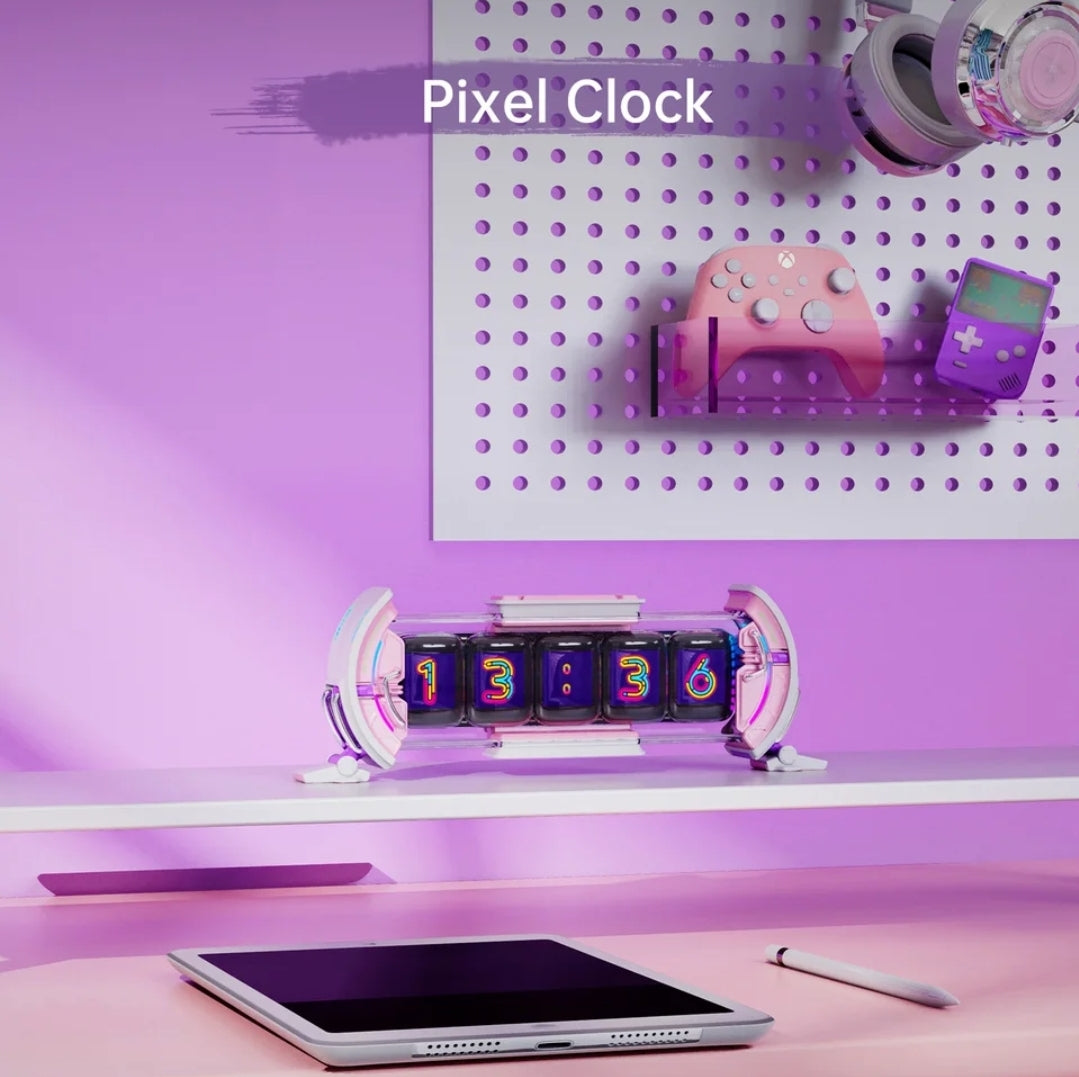 Divoom Times Gate Cute Gaming Digital Clock Informative Display Social Media, Pixel Art Display for Gamers Decor (Pink)