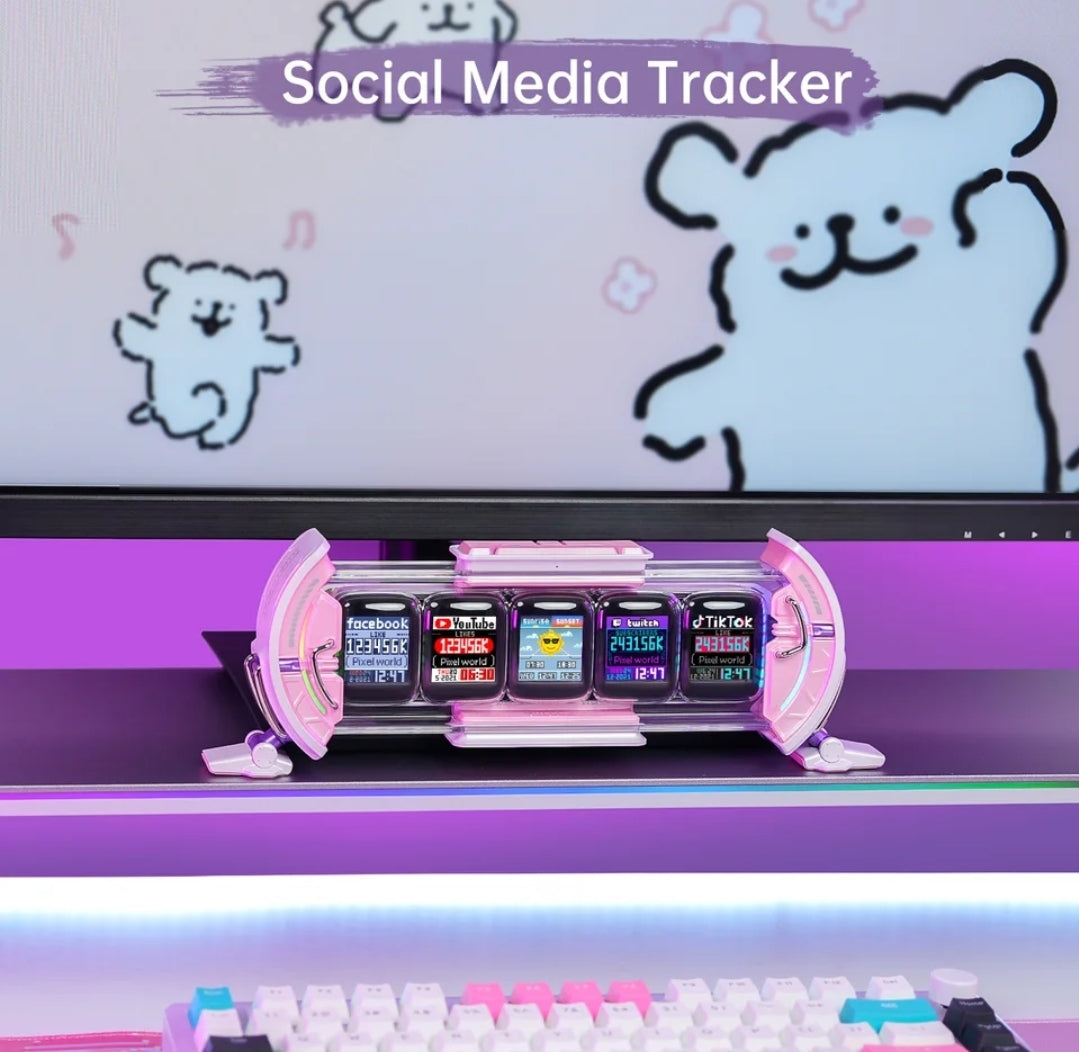 Divoom Times Gate Cute Gaming Digital Clock Informative Display Social Media, Pixel Art Display for Gamers Decor (Pink)