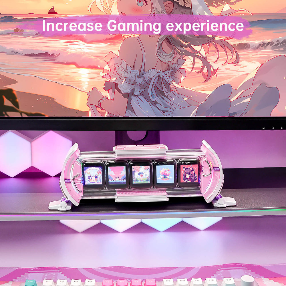 Divoom Times Gate Cute Gaming Digital Clock Informative Display Social Media, Pixel Art Display for Gamers Decor (Pink)