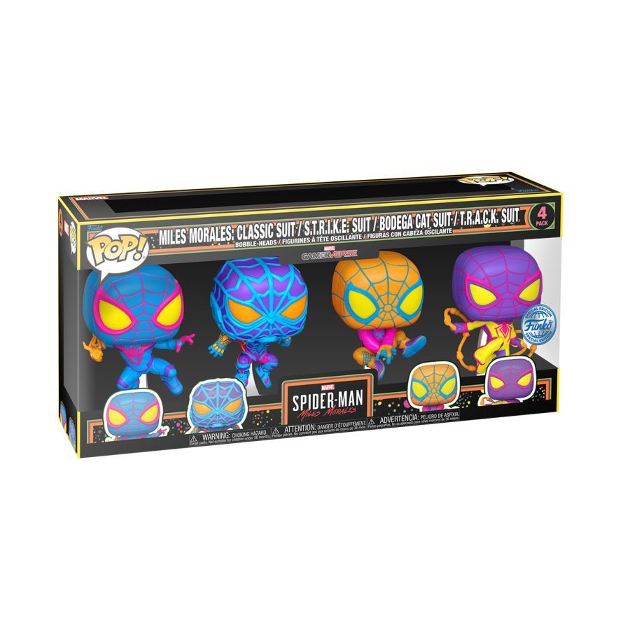 Marvel Spider-Man Miles Morales Blacklight 4 Pack Funko POP! Vinyl